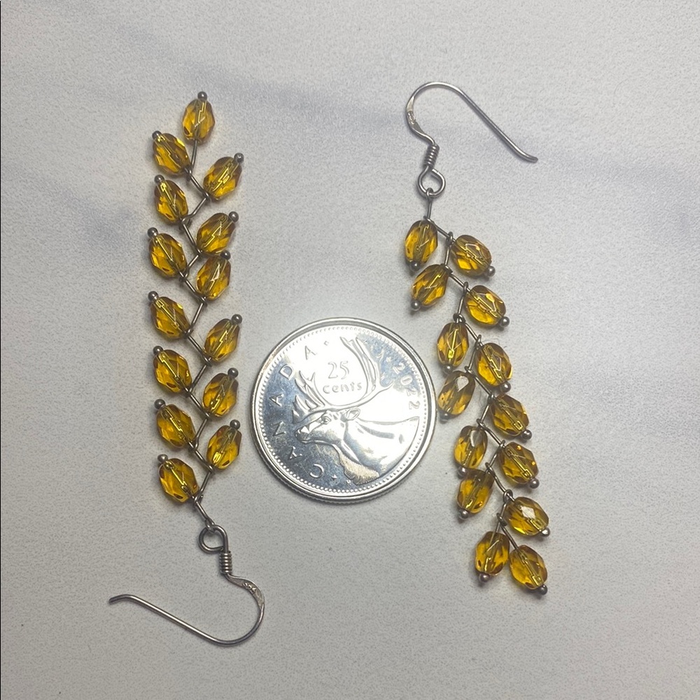Elegant‎ Citrine Leaf Drop Vine Sterling Silver Handmade Earrings - Picture 2 of 5